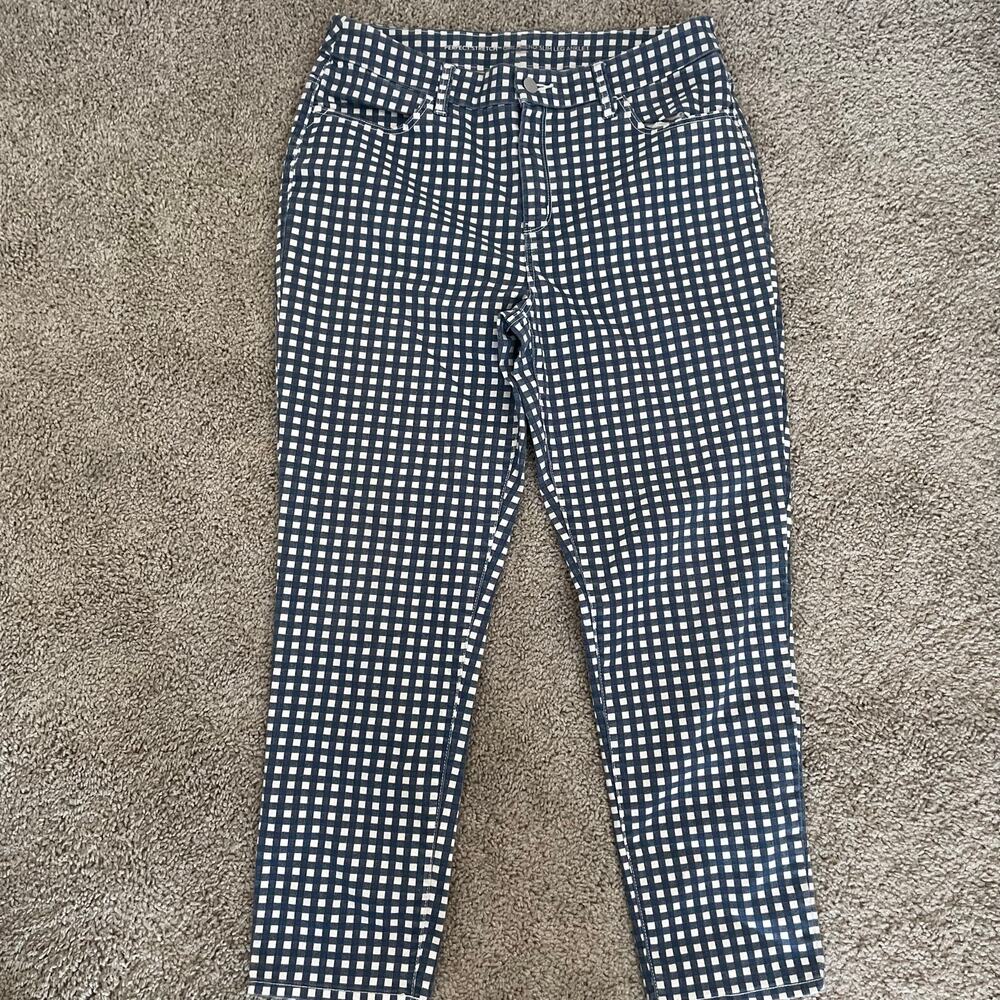 Chicos Girlfriend Slim Leg Ankle Pants Size 1 (8-10)Blue Gingham Perfect Stretch - Picture 12 of 16